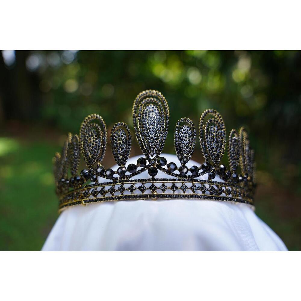 Gothic Black Tiara Vintage Bridal Crown Birthday Wedding Gift Diadem Cosplay